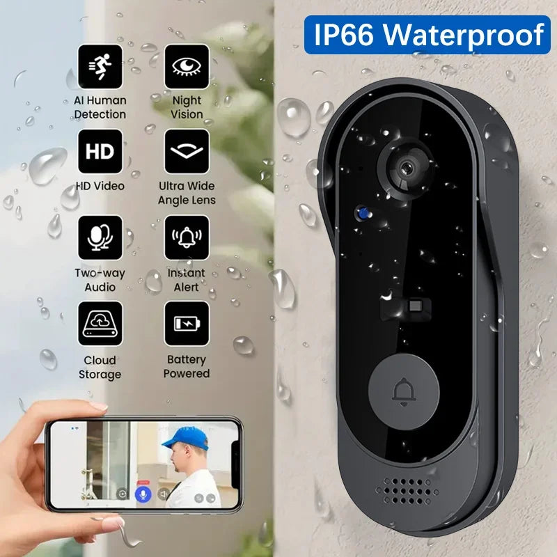 Tuya Smart Home Wireless Video Doorbell | 2.4G WiFi, Waterproof, Night Vision, HD Camera & Two-Way Voice Intercom