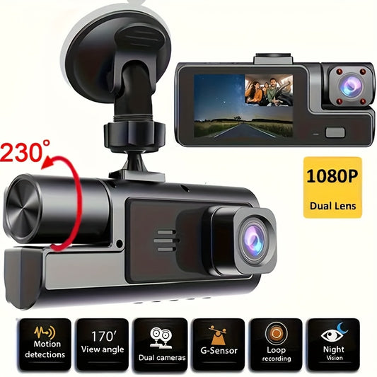 HD 1080P Front & Interior Dash Cam – Compact Car DVR with 170° Wide-Angle Lens, Night Vision, 24-Hour Parking Monitor, Loop Recording, G-Sensor – SD Card Not Included.
